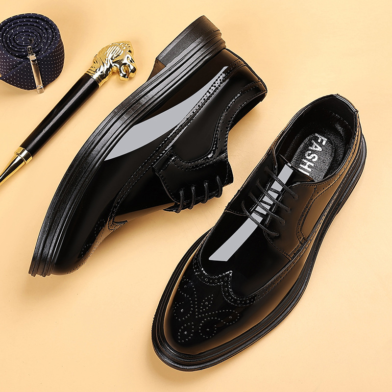 Oxford Shoes Brogue - รองเท้าหนังแก้วผู้ชายแบบ Brogue ผูกเชือก ทรง Oxford พื้นหนา