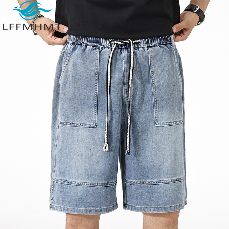 Men Fashion Jeans - คุณภาพดีฤดูร้อนแฟชั่นกางเกงขาสั้นสินค้าผู้ชายฤดูร้อนแฟชั่นเอวยางยืด Multi-Pocket S-5XL ขนาดใหญ่ Patchwork กางเกงยีนส์กางเกงขาสั้น