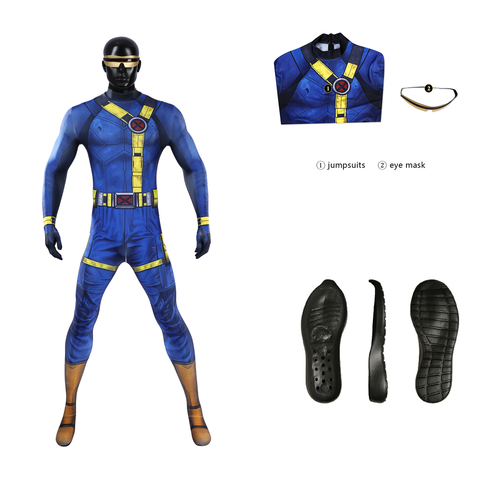 Mens Fashion Jumpsuit - ชุดคอสเพลย์ซูเปอร์ฮีโร่สก็อตต์ ซัมเมอร์ส ชุดจั๊มสูทพิมพ์ลาย 3 มิติ สำหรับงานฮาโลวีน