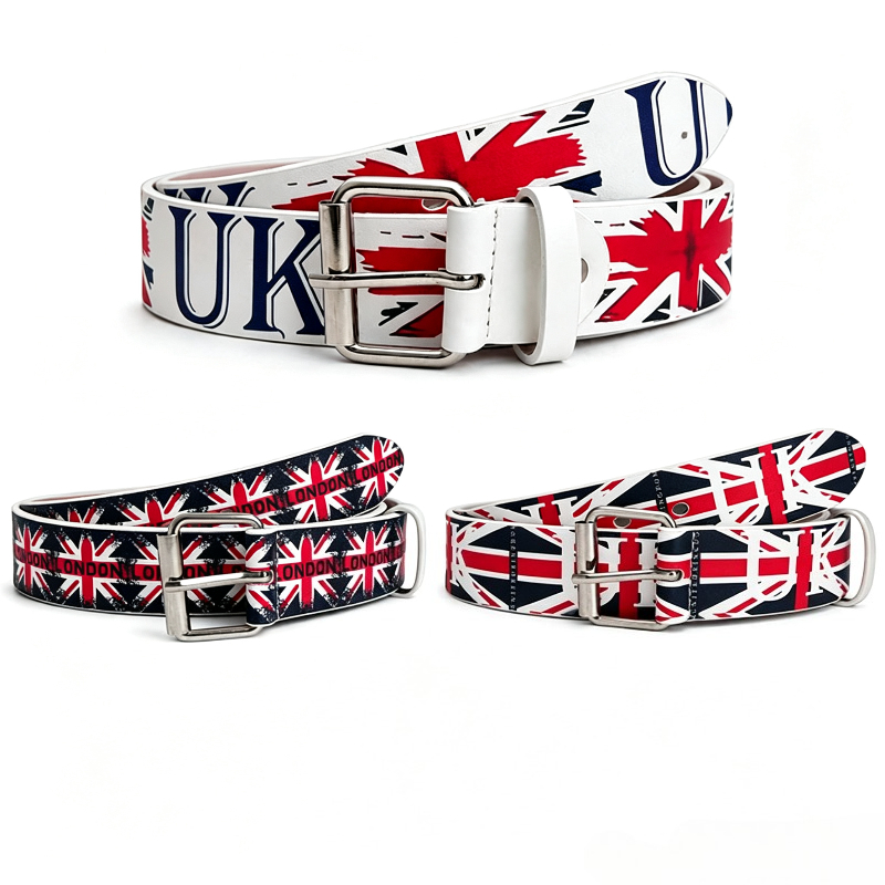 Men'S Fashion Uk - เข็มขัดหนังลายธงชาติอังกฤษสไตล์ Y2K พร้อมหัวเข็มขัดโลหะลายกราฟฟิตี้ สำหรับผู้ชายและผู้หญิง เข็มขัดลำลอง Cinturon