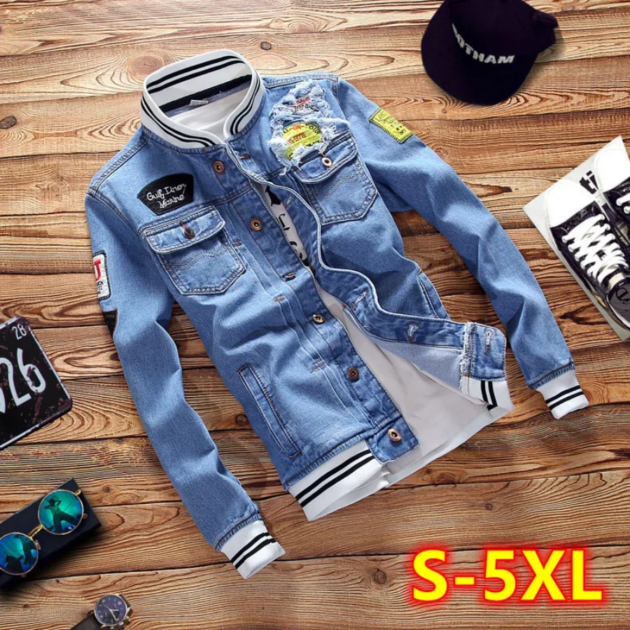 Mens Fashion Denim Jacket - แจ็คเก็ตยีนส์ผู้ชายรุ่นใหม่ปี 2026 แฟชั่นทันสมัย แจ็คเก็ตยีนส์ทรงบอมเบอร์แบบขาดๆ เสื้อแจ็คเก็ตยีนส์ลำลองกันลมสไตล์คาวบอย เสื้อผ้า