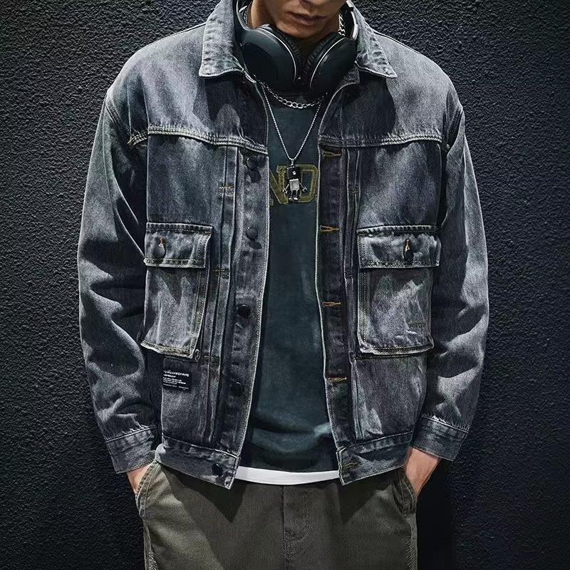 Mens Fashion Denim Jacket - เสื้อแจ็กเก็ตยีนส์ของผู้ชายเสื้อแจ็กเก็ตกระเป๋าแฟชั่นทันสมัยเสื้อโค้ทกันหนาวฤดูใบไม้ผลิสไตล์วินเทจอินเทรนด์ทรงหลวมใส่ผ้าเดนิม
