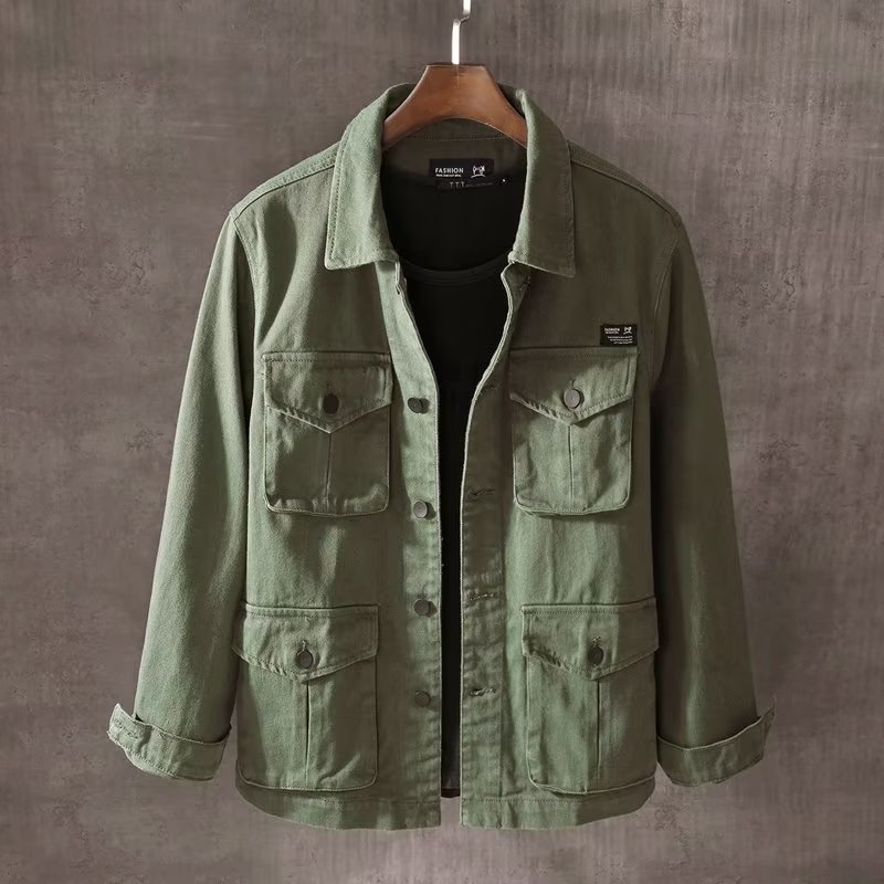 Mens Fashion Denim Jacket - ฤดูใบไม้ผลิและฤดูใบไม้ร่วงใหม่ผู้ชายแฟชั่นลําลองหลวมแจ็คเก็ตกระเป๋าทํางานสวมแจ็คเก็ตยีนส์