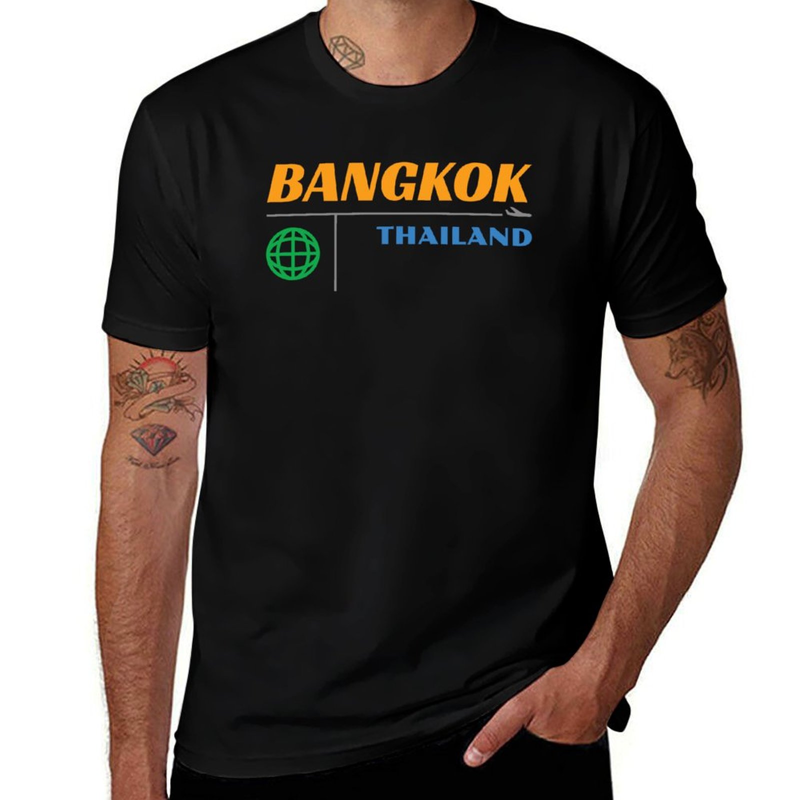 Mens Fashion Bangkok - เสื้อยืดแฟชั่นลายตัวอักษรสไตล์เรโทรยุค 1950 ของกรุงเทพฯ