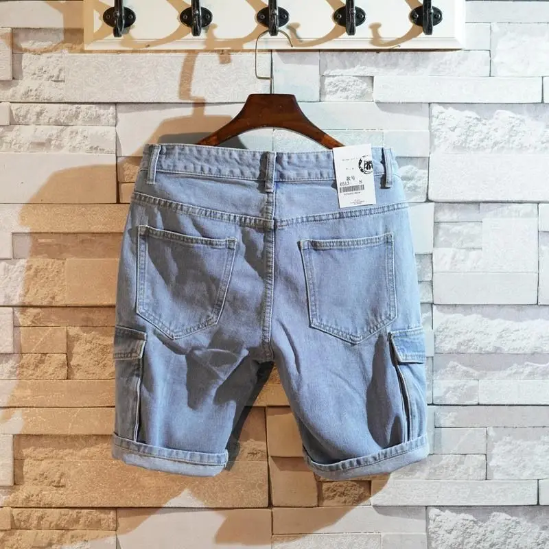 Men'S Fashion Jeans - หลวมตรงกางเกงยีนส์สั้นกางเกงสําหรับชายกว้างกางเกงยีนส์กางเกงขาสั้นกระเป๋า Baggy Jorts ยืด Rude Emo