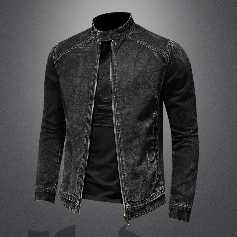 Mens Fashion Denim Jacket - แจ็กเก็ตนักบินคอตั้งสไตล์วินเทจสำหรับผู้ชายแจ็คเก็ต5XL ทรงสลิมฟิตมีซิปรูดเสื้อแจ็คเก็ตมอเตอร์ไซค์