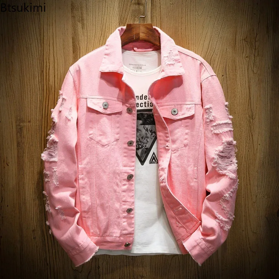 Mens Fashion Denim Jacket - แจ็คเก็ตยีนส์แฟชั่นผู้ชายรุ่นใหม่ปี 2026 แจ็คเก็ตยีนส์ผ้าฝ้ายสีพื้นสำหรับฤดูใบไม้ผลิและฤดูใบไม้ร่วง สีแดง ขาว ดำ