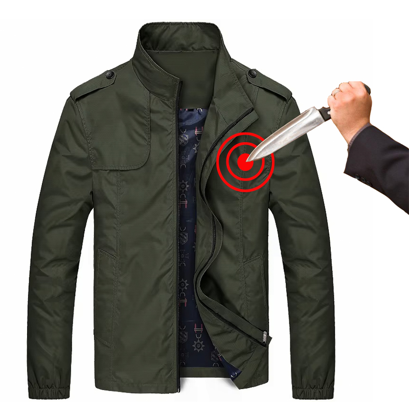 Mens Fashion Hacks - เสื้อแจ็คเก็ตบอมเบอร์ป้องกันการแทง ป้องกันการบาด แฟชั่นลำลองสำหรับผู้ชาย ทรงเข้ารูป ป้องกันตัว เสื้อคลุมกันหนาว