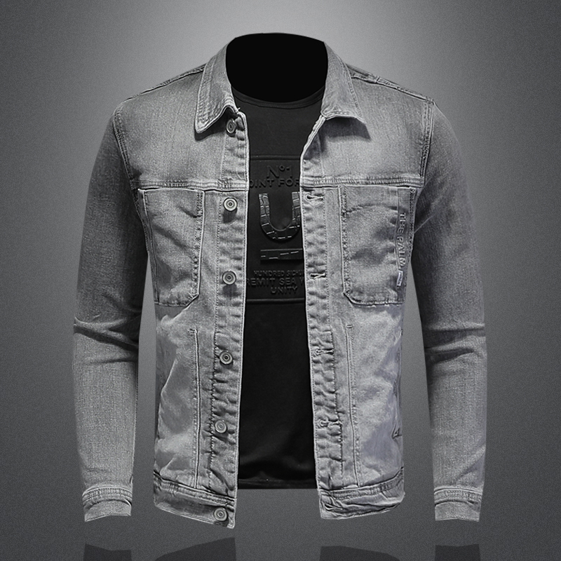 Mens Fashion Denim Jacket - แฟชั่น Denim แจ็คเก็ตผู้ชายผ้าฝ้ายเปิดลง Casual Mens Denim