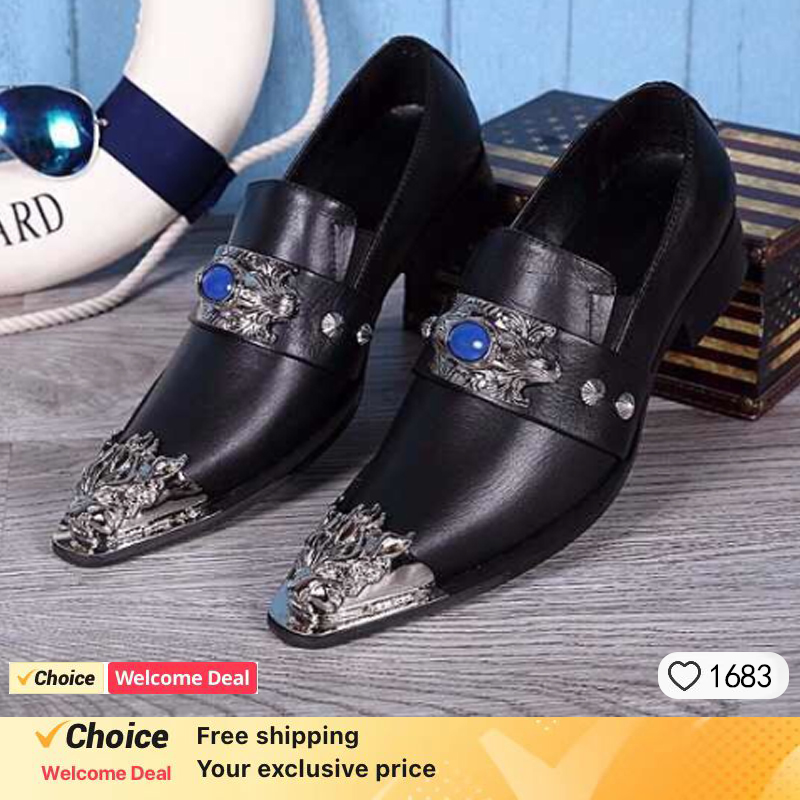 Oxford Shoes Brogue - รองเท้าผู้ชายอิตาเลี่ยนสไตล์ชี้โลหะ Toe รองเท้าหนังผู้ชายลื่นบนรองเท้า Oxfords สําหรับงานปาร์ตี้และงานแต่งงานของผู้ชาย