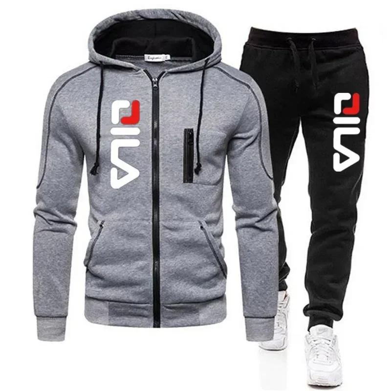 Men'S Fashion Zipper Jacket - ชุดเสื้อแจ็คเก็ตมีฮู้ดสำหรับผู้ชาย เหมาะสำหรับใส่ในฤดูใบไม้ร่วงและฤดูหนาว ดีไซน์ทันสมัย เหมาะสำหรับกิจกรรมกลางแจ้ง ประกอบด้วยเสื้อแจ็คเก็ตมีซิปและกางเกงวอร์ม 2