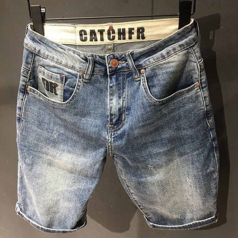Men'S Fashion Jeans - กางเกงยีนส์ขาสั้นสำหรับผู้ชายโอเวอร์ไซส์พร้อมกระเป๋า celana pendek DENIM ข้อความขนาดใหญ่บางทรงแปลกใน Y2k