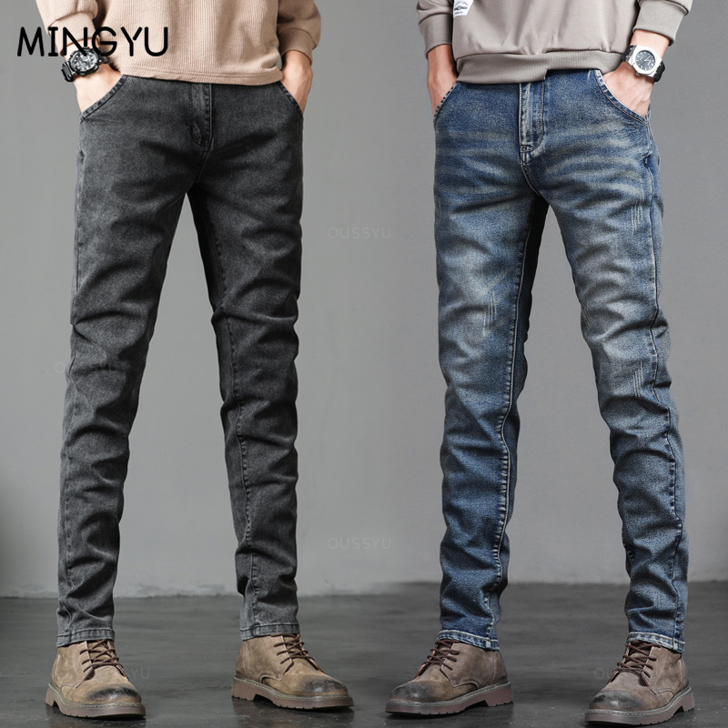 Men'S Fashion Grey Jeans - ฤดูใบไม้ผลิฤดูใบไม้ร่วงผู้ชายแฟชั่นคลาสสิกสีเทากางเกงยีนส์ Casual Slim Skinny Vintage Blue
