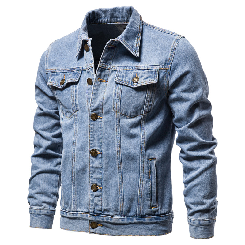 Mens Fashion Denim Jacket - แจ็คเก็ตยีนส์ผู้ชายสีพื้น ฤดูใบไม้ร่วง 2025 แฟชั่นสไตล์มอเตอร์ไซค์ วินเทจ ทรงเข้ารูป
