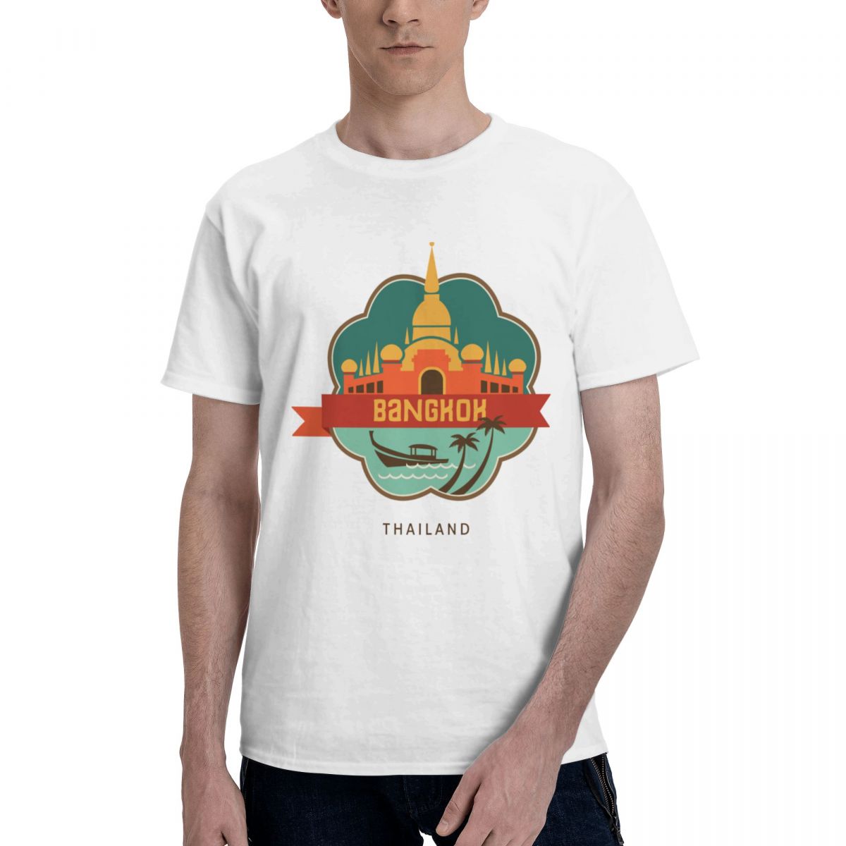 Mens Fashion Bangkok - เสื้อยืดผ้าฝ้าย100% ของที่ระลึกจากประเทศไทยเสื้อยืดคุณภาพเยี่ยมสำหรับผู้ชายผู้หญิงเสื้อยืดลำลองใส่ได้ทั้งชายและหญิงเสื้อยืดสำหรับเป็นของขวัญ