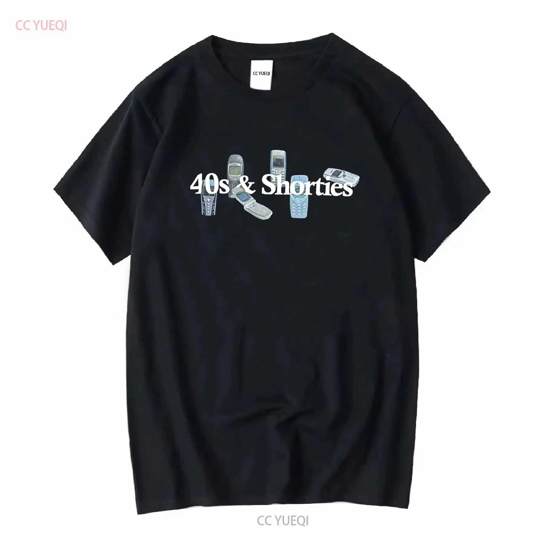 Mens Fashion In 40S - เสื้อยืดลายโทรศัพท์มือถือสไตล์เรโทรสำหรับผู้ชาย 40s Shorties ไซส์ M สีดำ