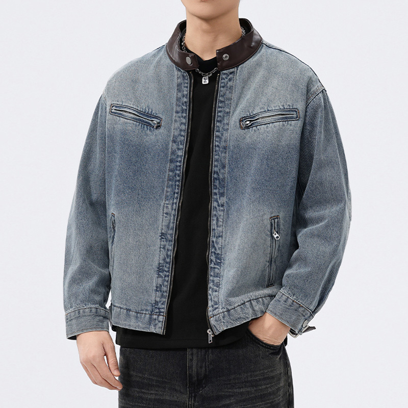 เสื้อแจ็คเก็ตยีนส์คอปกหนังผู้ช - Mens Fashion Denim Jacket บทวิจารณ์และราคา