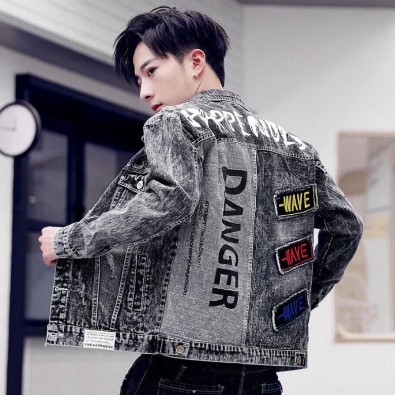 แจ็กเก็ตยีนส์สั้นทรงสลิมฮิปฮอป - Mens Fashion Denim Jacket บทวิจารณ์และราคา