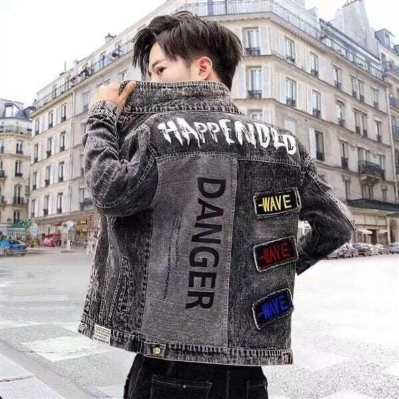 แจ็กเก็ตยีนส์สั้นทรงสลิมฮิปฮอป - Mens Fashion Denim Jacket บทวิจารณ์และราคา