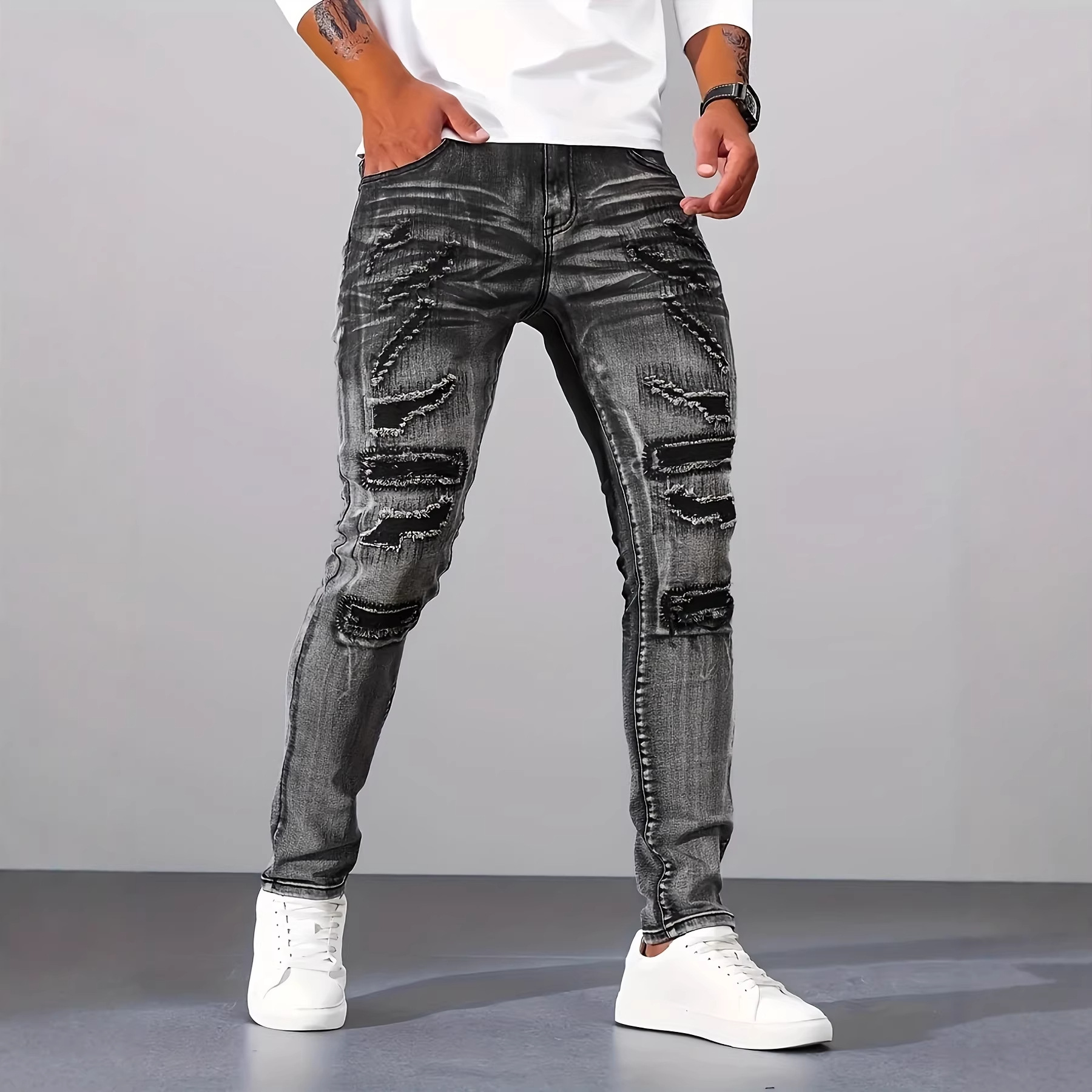 กางเกงยีนส์ผู้ชายสีเทาทรงสลิมเ - Men'S Fashion Grey Jeans บทวิจารณ์และราคา