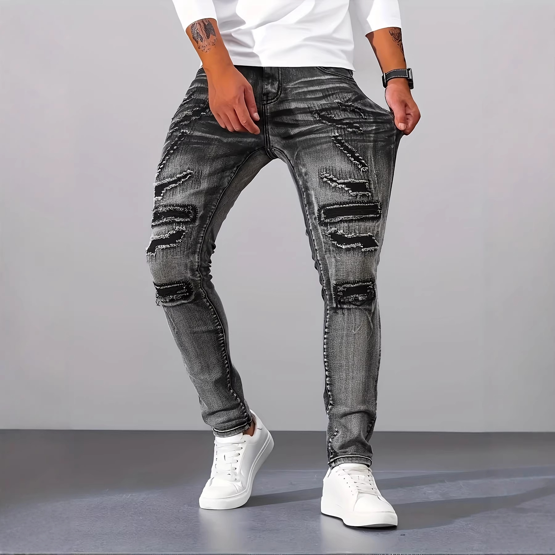 กางเกงยีนส์ผู้ชายสีเทาทรงสลิมเ - Men'S Fashion Grey Jeans บทวิจารณ์และราคา