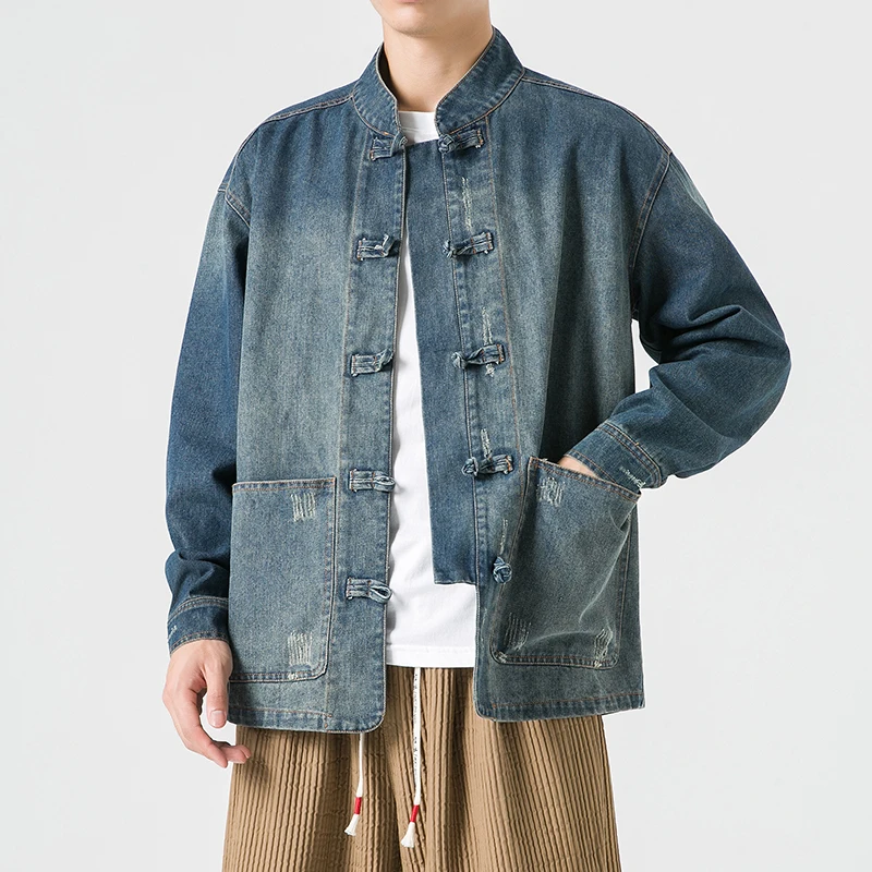 เสื้อแจ็คเก็ตยีนส์สไตล์จีนสำหร - Mens Fashion Denim Jacket บทวิจารณ์และราคา