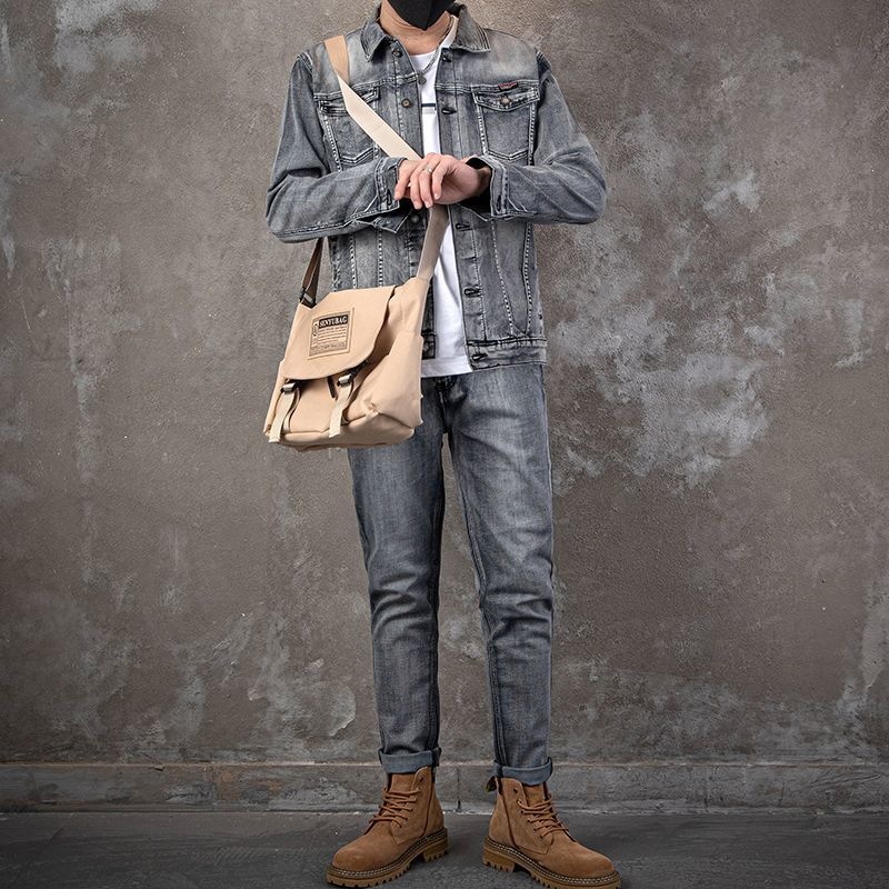 ชุดเสื้อแจ็คเก็ตยีนส์ลำลองสำหร - Mens Fashion Denim Jacket บทวิจารณ์และราคา
