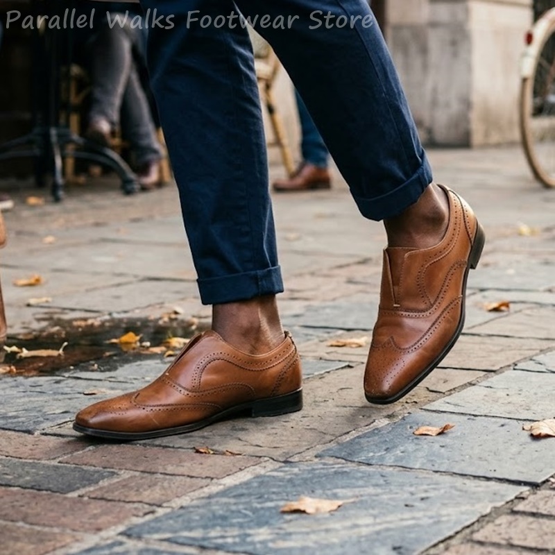 รองเท้าหนังสีน้ำตาลแบบสวมสำหรั - Oxford Shoes Brogue บทวิจารณ์และราคา