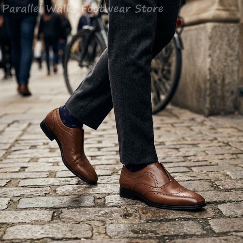 รองเท้าหนังสีน้ำตาลแบบสวมสำหรั - Oxford Shoes Brogue บทวิจารณ์และราคา