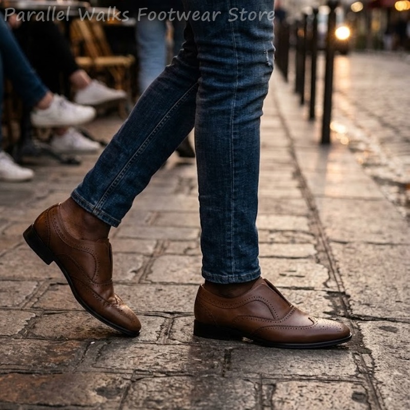รองเท้าหนังสีน้ำตาลแบบสวมสำหรั - Oxford Shoes Brogue บทวิจารณ์และราคา