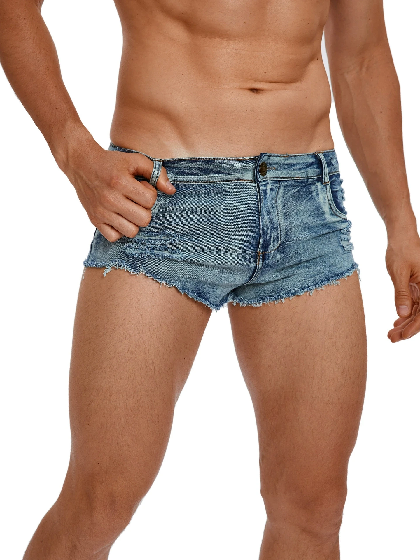 กางเกงยีนส์ขาสั้นเอวต่ำแฟชั่นส - Men Fashion Jeans บทวิจารณ์และราคา