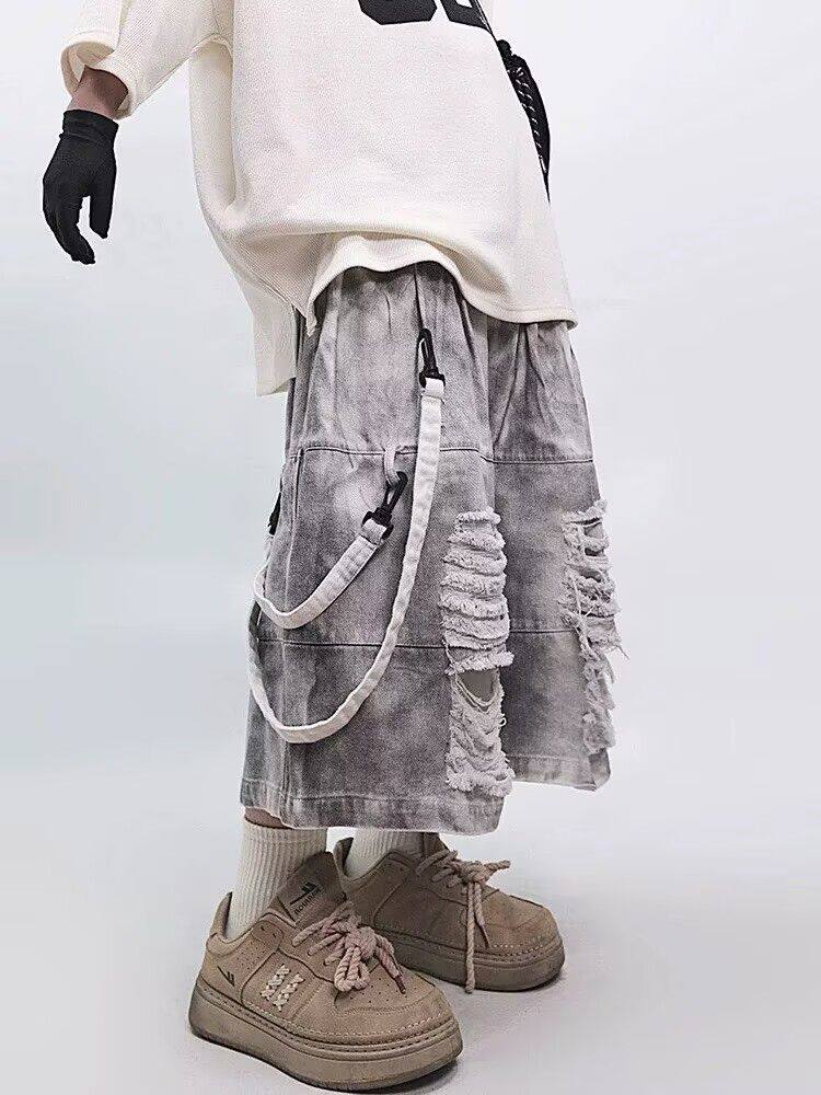 กางเกงยีนส์ขาดสไตล์เรโทรฮิปฮอป - Men Fashion Jeans บทวิจารณ์และราคา