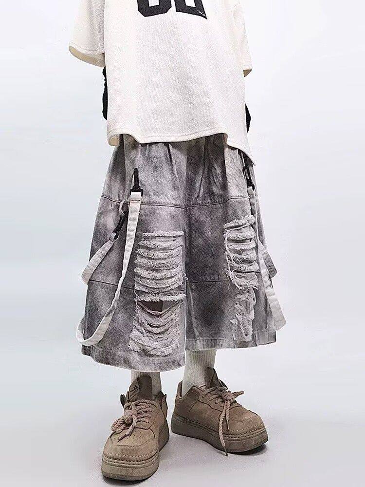 กางเกงยีนส์ขาดสไตล์เรโทรฮิปฮอป - Men Fashion Jeans บทวิจารณ์และราคา